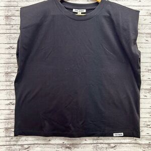 Steve Madden Black Sleeveless Top Shoulder Pad T-Shirt Women's Large